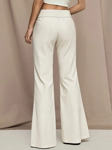 High-waisted cream wide-leg trousers with belt loops and elegant back view drape