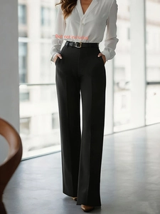 High-waist wide-leg black trousers for women, elegant business pants with draped straight cut