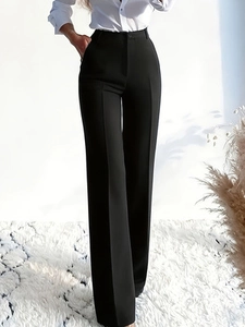 Women high waist wide leg suit trousers in black with professional pleated straight design