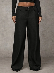 Women High Waist Wide Leg Suit Pants Double Button Solid Color Casual Office Trousers Loose Breathable Fashion Bottoms