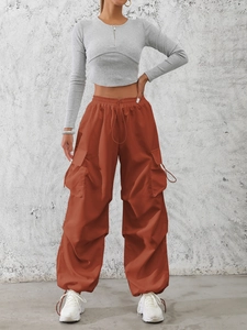 Pantaloni Cargo a Vita Alta da Donna Larghi con Tasche Multiple Coulisse Streetwear Pantaloni Baggy Casual Loose Fit a Gamba Dritta