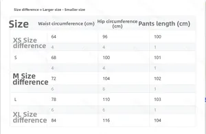 Tableau des tailles avec taille, hanches et longueur pour pantalon crayon slim contrasté