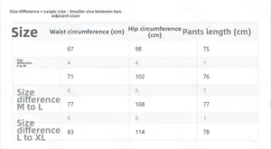 Size chart for women's high-waisted wide-leg cropped pants with S to XL measurements
