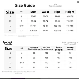 Detailed size guide chart for women's high-waisted cargo pants from S to XL