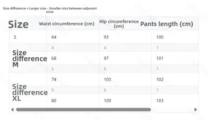 Tableau des tailles pour pantalon en lin et coton à taille haute du S au XL
