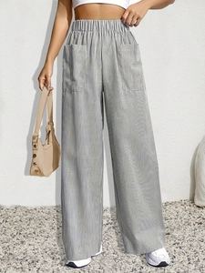 Women's high waist striped wide leg pants with pockets in a retro casual summer style