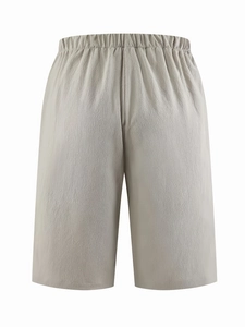 Men's retro loose straight casual shorts with textured linen fabric and elastic waist