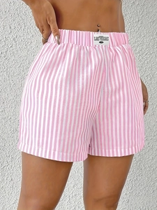 Short femme taille haute rayé rose et blanc coupe ample décontractée pour été