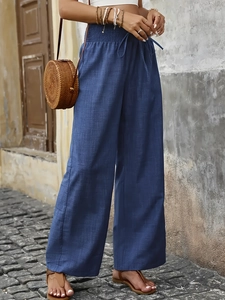 Damen High Waist Kordelzug Weite Hose Locker Leinenmischung Sommer Casual Gerade Hose Für Urlaub Alltag