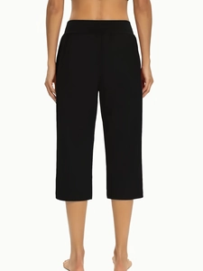 Women's ice silk cropped casual pants in black with high waist and quick dry stretch fabric