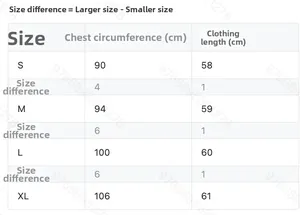 Detailed size chart for women summer camisole top with chest and length measurements