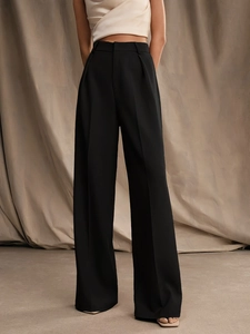 Women's High Waisted Wide Leg Trousers Elegant Pleated Straight Long Pants Office Casual Soft Drapery Breathable Loose Fit Slacks