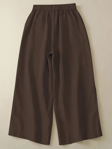 Women's 2025 brown wide-leg lounge trousers with elastic high waist in fluid fabric