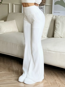Women High Waist Flared Pants Slimming Wide Leg Trousers With Pockets Casual Spring Summer Fashion Urban Simple Pants