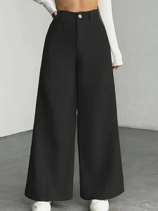 Women High Waist Vertical Stripe Wide Leg Pants Loose Straight Full Length Trousers Casual Office Commute Wear Pants