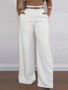 Women's High Waisted Wide Leg Dress Pants With Belt Solid Color Elegant Commuter Office Trousers Casual Loose Suit Pants