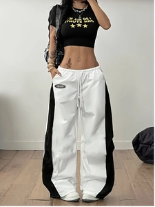 Damen-Sweathose mit hohem Bund, weitem Bein, Kontraststreifen und Kordelzug