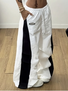 Damen Casual Weite Hose Streetwear Farbe Block Hohe Taille Kordelzug Locker Kontrast Hose Für Jazz Tanz Sportbekleidung