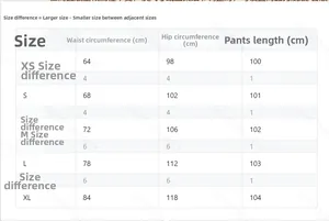 Detailed size chart for high waist straight trousers showing waist and hip measurements