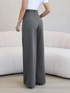 High-waist wide-leg dress pants in dark grey with a draped straight-cut silhouette