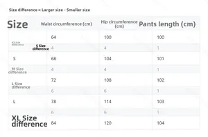 Tableau des tailles détaillé pour pantalon en similicuir marron avec mesures de taille