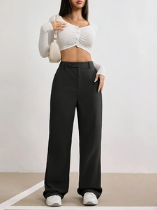 Women High Waist Wide Leg Suit Pants Loose Straight Casual Trousers For Office Daily Summer Solid Color Drape Pants