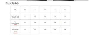 Size guide for men's casual cotton trousers showing waist, hip, and length measurements