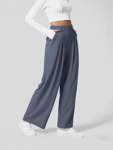 Pantaloni a gamba larga a vita alta da donna in blu grigio con silhouette fluida