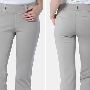 Vista anteriore e posteriore dei pantaloni casual elasticizzati slim grigio chiaro da donna