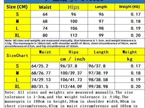 Detaillierte Größentabelle für High-Waist-Hosen mit Angaben zu Taille, Hüfte und Länge in cm