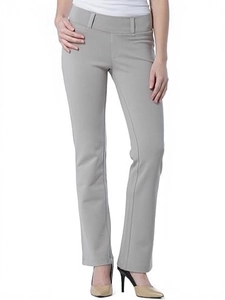 Pantaloni da donna in maglia elastica grigio chiaro con vestibilità slim e vita alta chic