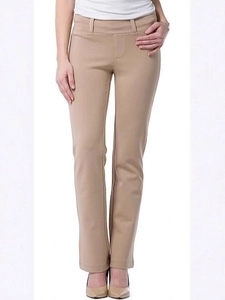 Pantaloni casual da donna a vita media in maglia elasticizzata kaki con taglio dritto