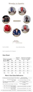 Size chart for men's silk satin long sleeve robe and shorts set with dragon patterns