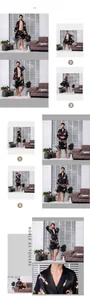 Herren Set aus schwarzer Seide mit Drachenmuster Robe und Shorts in modernen Innenräumen