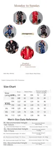 Detailed men's silk satin bathrobe size chart with measurements from M to 5XL