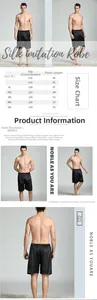 Detailed size chart and dimensions for men's imitation silk satin pajama sleep shorts