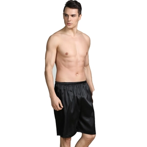 Men's black silk-satin lounge shorts with elastic waist for comfortable summer sleepwear