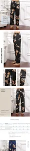 Detailed size chart for men's silk satin pajama pants featuring dragon prints and measurements