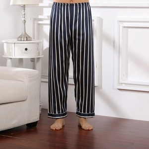 Men Satin Pajama Pants Silky Soft Loungewear Sleep Bottoms European Style Geometric Printed Loose Casual Home Trousers