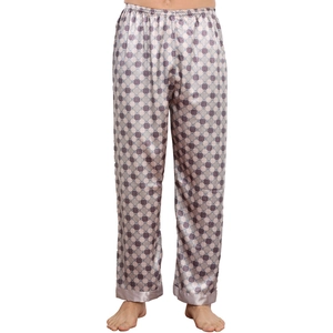 Men's silk satin pajama pants featuring a geometric hexagonal pattern and elastic waist