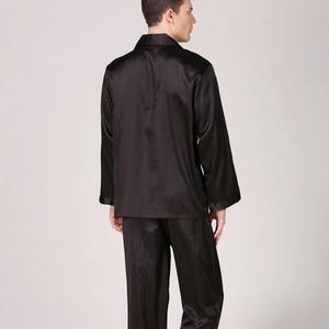 Ensemble de pyjama en satin noir à rayures pour hommes, haut long et pantalon