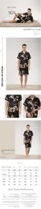 Size chart for men's silk pajamas featuring detailed measurements from L to 5XL size