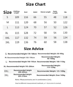 Detailed size chart for men pajamas robe set with length, chest, and waist measurements