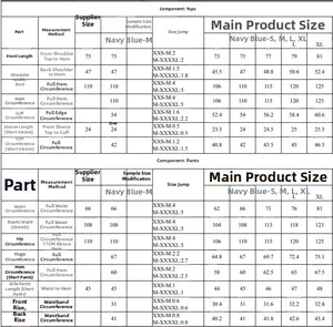 Tableau des tailles détaillé pour pyjama homme court avec mesures du haut et du short