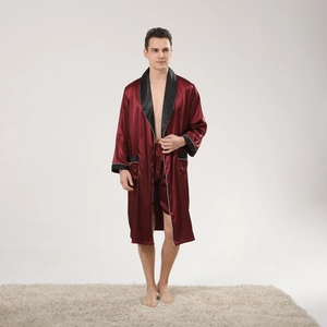 Men's Satin Robe And Shorts Set Contrast Trim Long Sleeve Lightweight Pajamas Top And Bottom Plus Size Sleepwear Bathrobe Nightgown