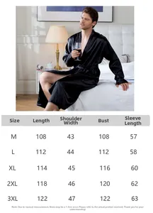 Guide des tailles détaillé pour peignoir en satin de soie homme avec longueur et mensurations