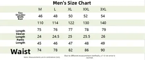 Detailed size chart for men ice silk lounge sleepwear set including M to 3XL dimensions