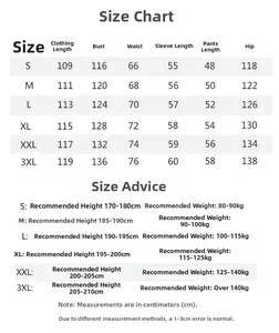 Detailed size chart for men's silk satin bathrobe set with measurements for S to 3XL