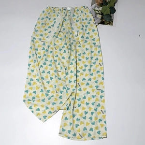 Detail of soft rayon pajama pants with heart print and adjustable drawstring waist