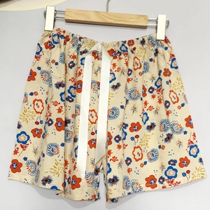 Damen Baumwoll-Shorts mit Blumenmuster, elastischem Bund und dekorativer Satinschleife